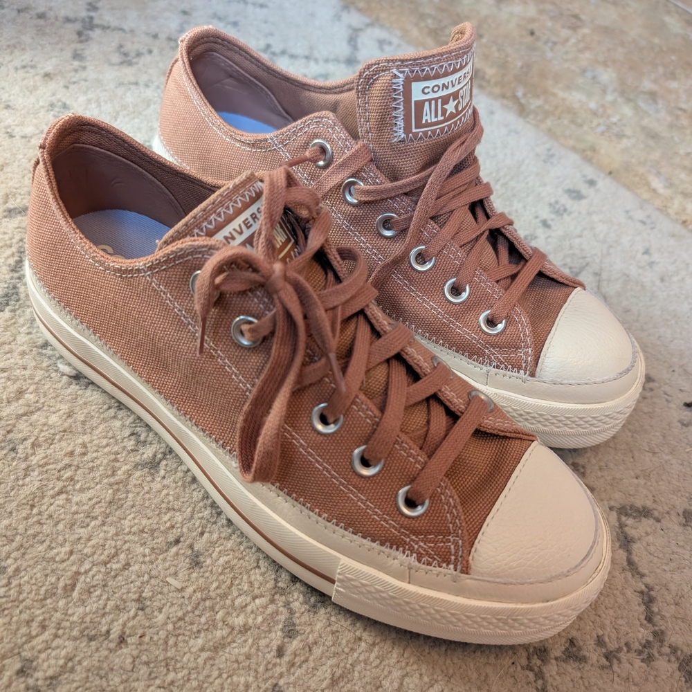 Converse Platform Canvas Sneakers in Tan and White